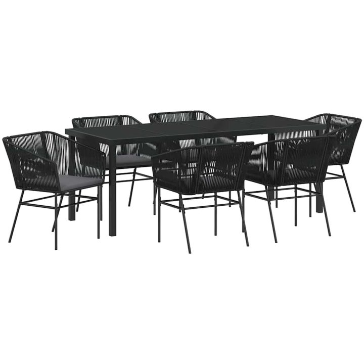 7 Delars Trädgårds Matset med Kuddar Svart Poly Rattan vidaXL 200 x 80 x 73 cm – bild 2