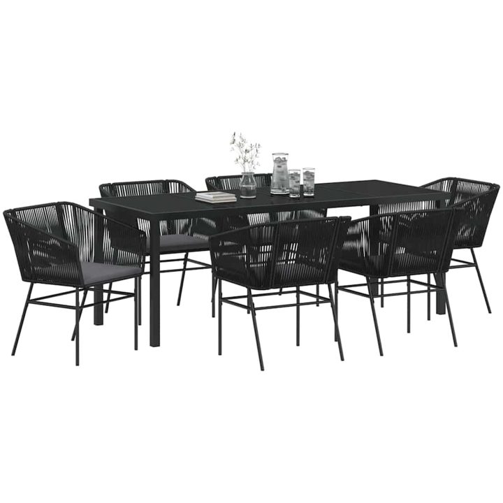 7 Delars Trädgårds Matset med Kuddar Svart Poly Rattan vidaXL 200 x 80 x 73 cm – bild 3