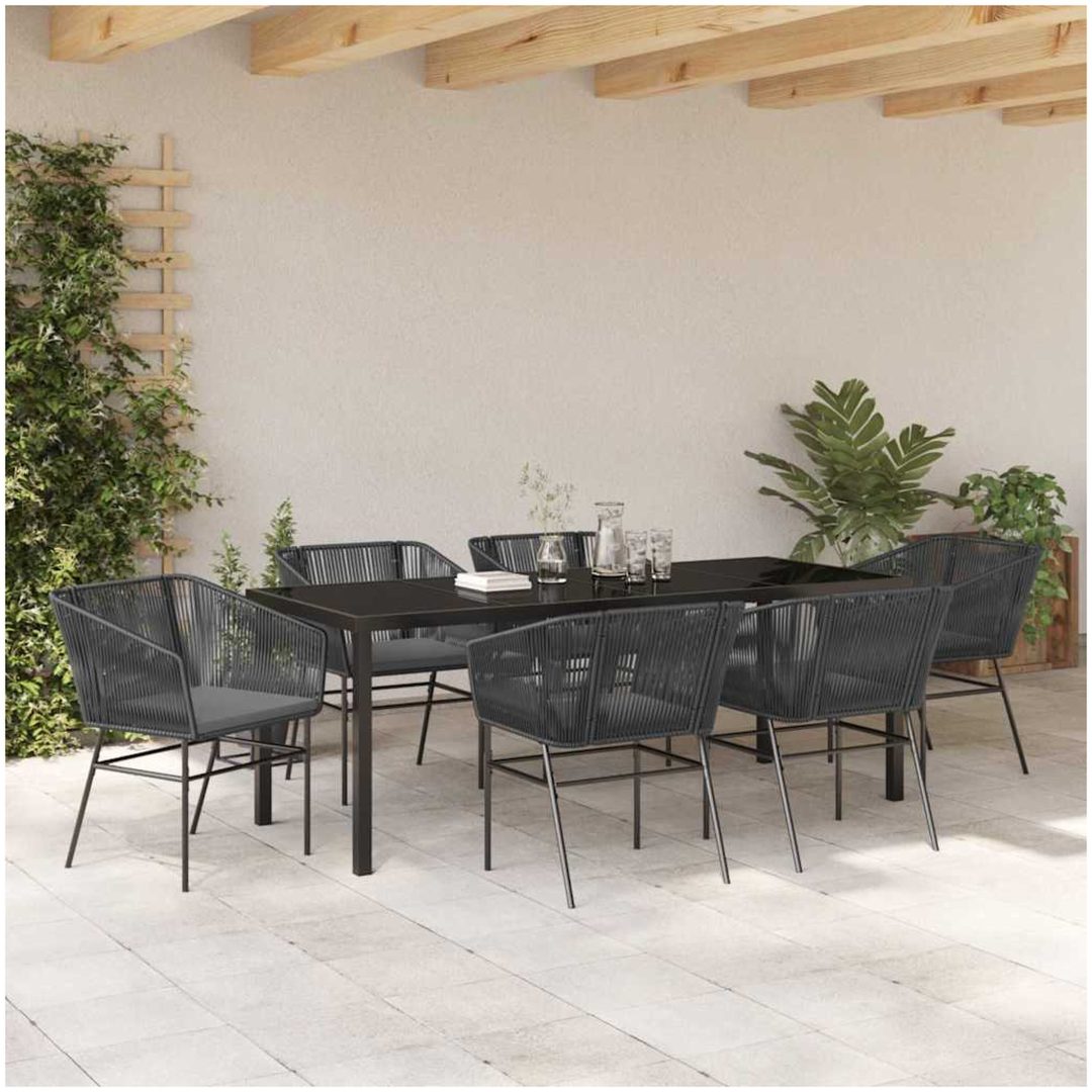 7 Delars Trädgårds Matset med Kuddar Svart Poly Rattan vidaXL 200 x 80 x 73 cm – bild 4