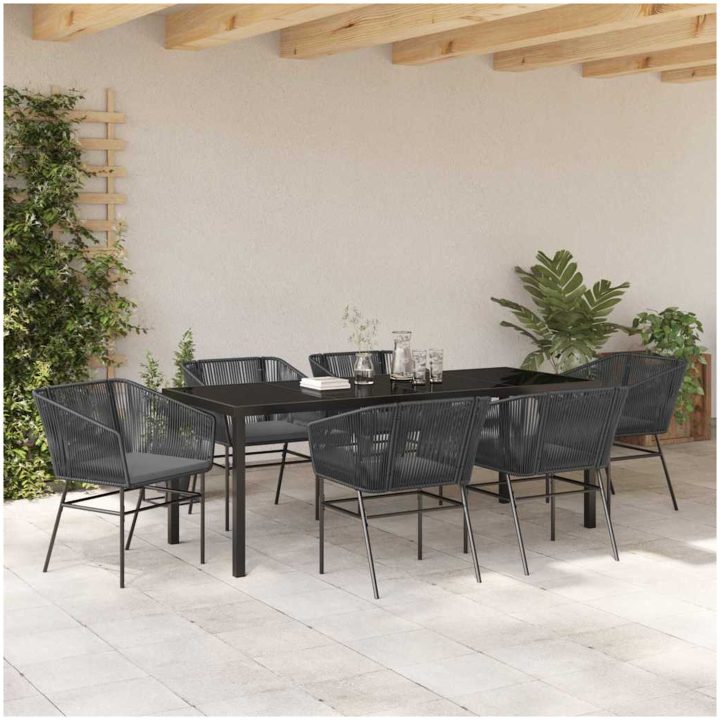 7 Delars Trädgårds Matset med Kuddar Svart Poly Rattan vidaXL 200 x 80 x 73 cm – bild 4