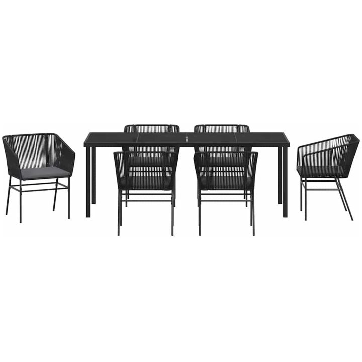 7 Delars Trädgårds Matset med Kuddar Svart Poly Rattan vidaXL 200 x 80 x 73 cm – bild 7