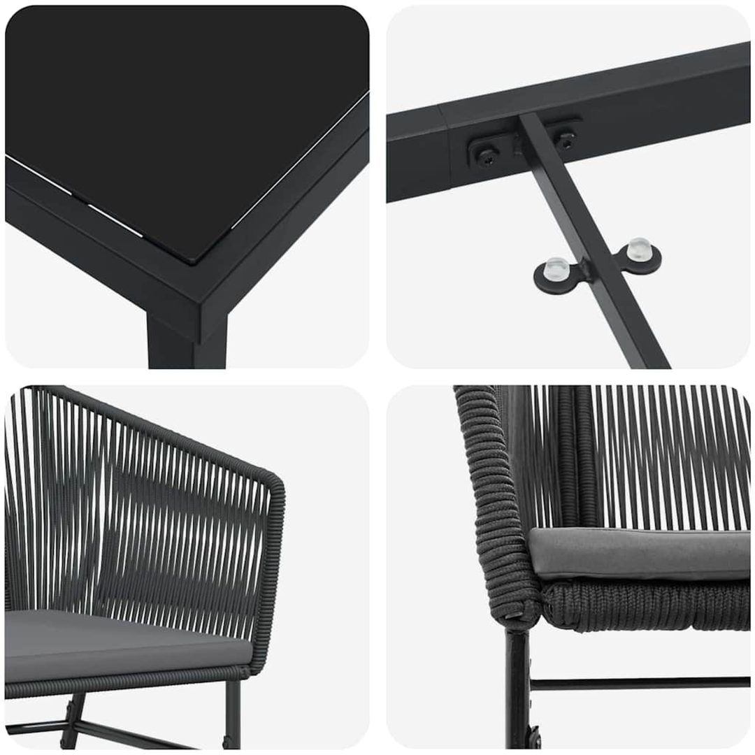 7 Delars Trädgårds Matset med Kuddar Svart Poly Rattan vidaXL 200 x 80 x 73 cm – bild 8