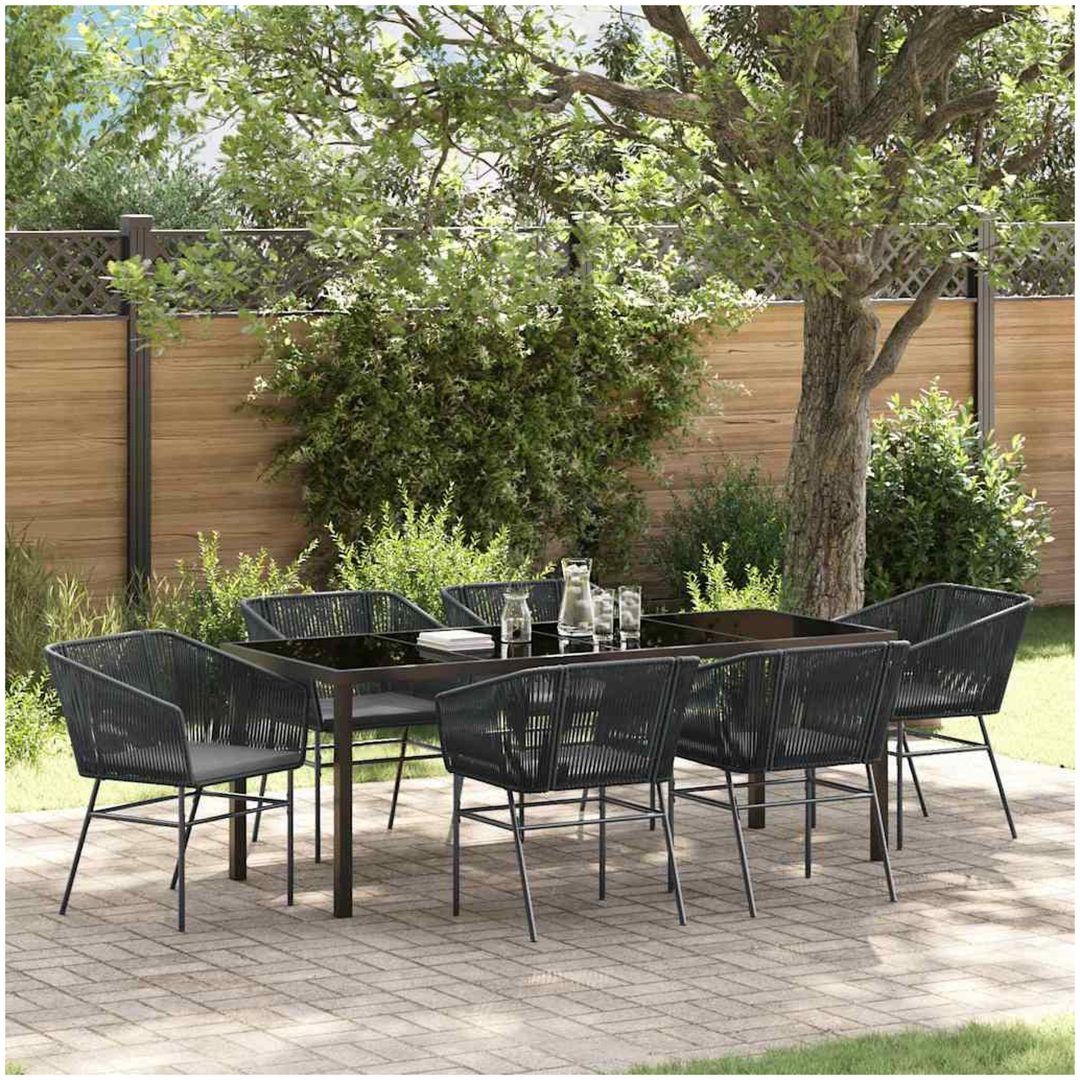 7 Delars Trädgårds Matset med Kuddar Svart Poly Rattan vidaXL 200 x 80 x 73 cm