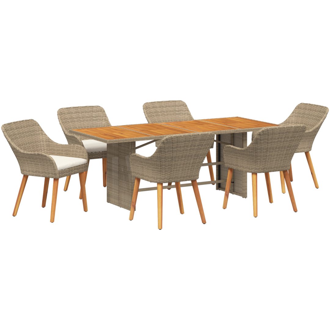7 delars trädgårds middagsset beige poly rotting vidaXL Large – bild 2