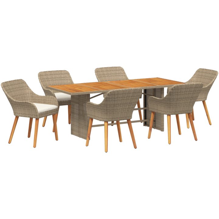 7 delars trädgårds middagsset beige poly rotting vidaXL Large – bild 2