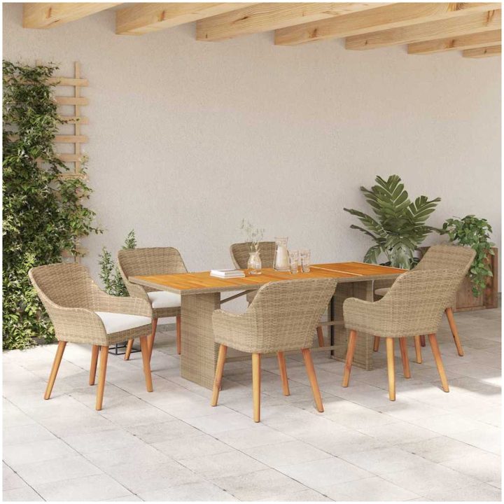7 delars trädgårds middagsset beige poly rotting vidaXL Large – bild 4