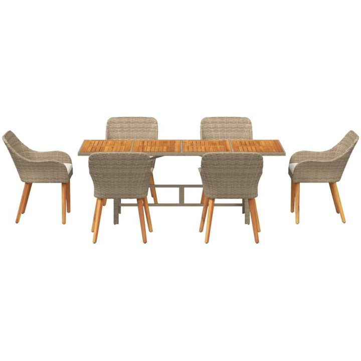 7 delars trädgårds middagsset beige poly rotting vidaXL Large – bild 7