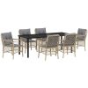 7 Delars Trädgårds Middagsset Med Kuddar i Beige Poly Rattan vidaXL 200 x 80 x 73 cm – miniatyr 2