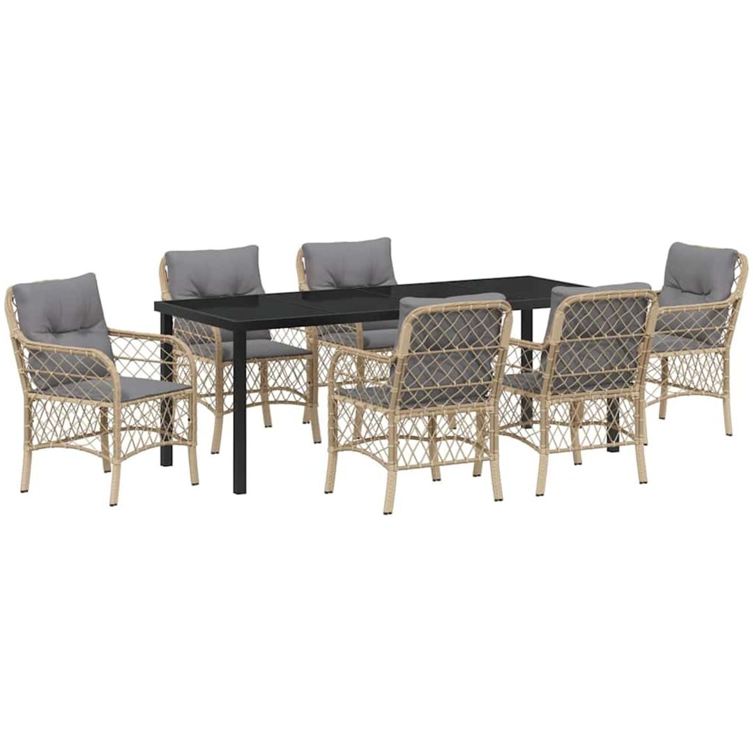 7 Delars Trädgårds Middagsset Med Kuddar i Beige Poly Rattan vidaXL 200 x 80 x 73 cm – bild 2