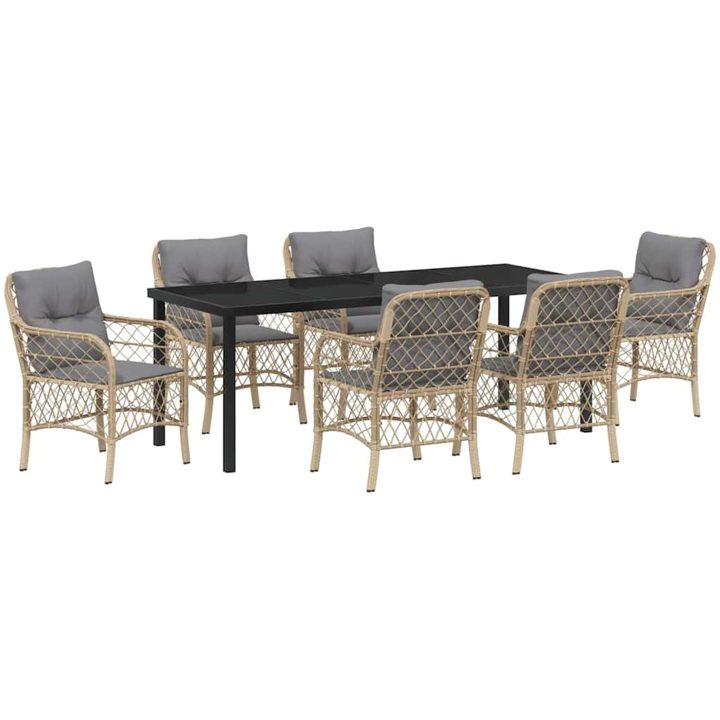 7 Delars Trädgårds Middagsset Med Kuddar i Beige Poly Rattan vidaXL 200 x 80 x 73 cm – bild 2