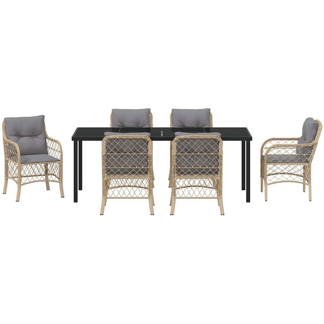 7 Delars Trädgårds Middagsset Med Kuddar i Beige Poly Rattan vidaXL 200 x 80 x 73 cm – bild 7