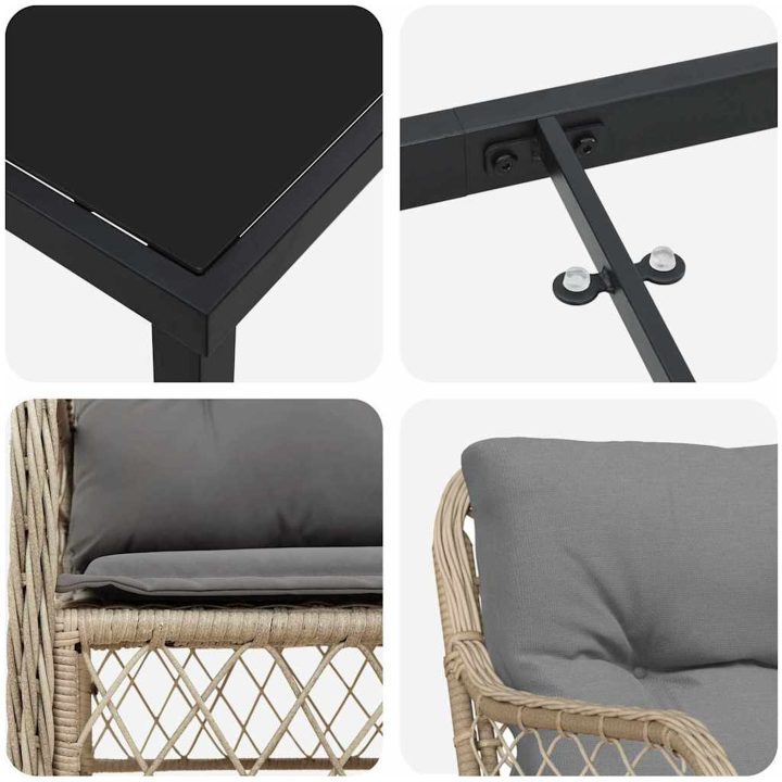 7 Delars Trädgårds Middagsset Med Kuddar i Beige Poly Rattan vidaXL 200 x 80 x 73 cm – bild 8
