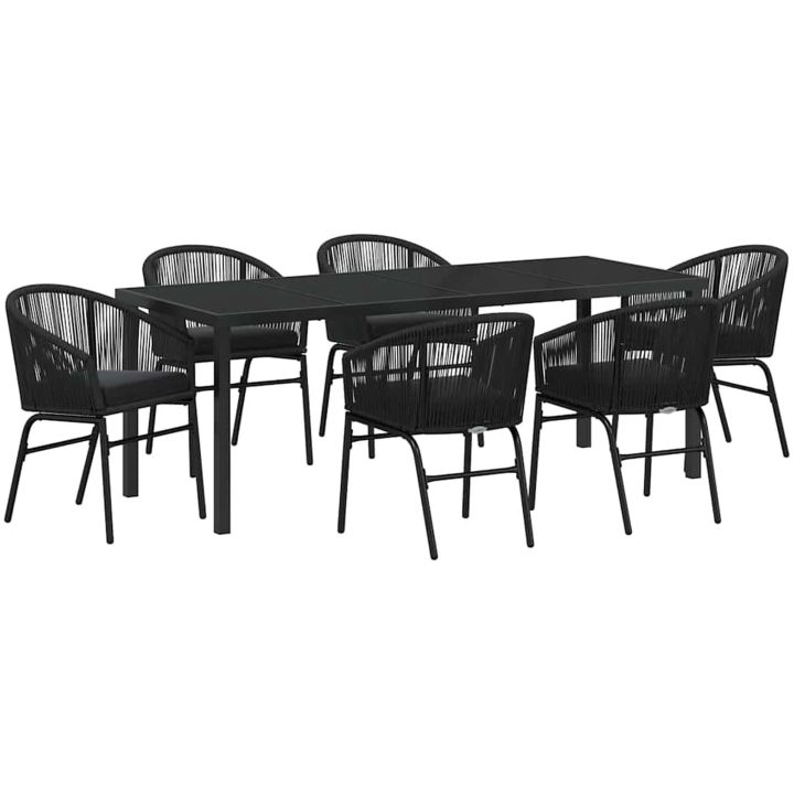 7-delars Trädgårds Middagsset - Svart Poly Rattan vidaXL 200 x 80 x 73 cm – bild 2