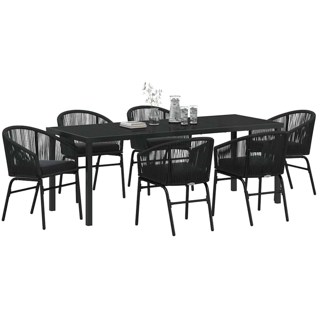 7-delars Trädgårds Middagsset - Svart Poly Rattan vidaXL 200 x 80 x 73 cm – bild 3