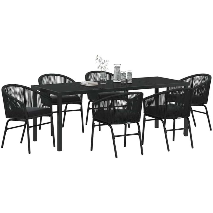 7-delars Trädgårds Middagsset - Svart Poly Rattan vidaXL 200 x 80 x 73 cm – bild 3