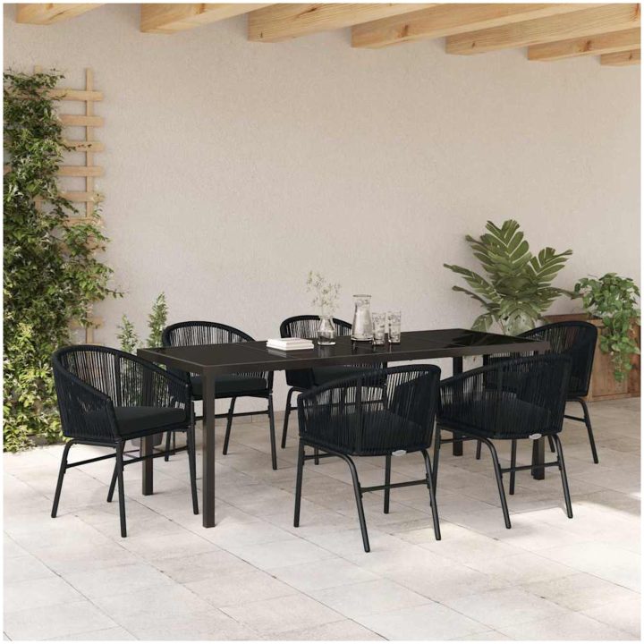 7-delars Trädgårds Middagsset - Svart Poly Rattan vidaXL 200 x 80 x 73 cm – bild 4
