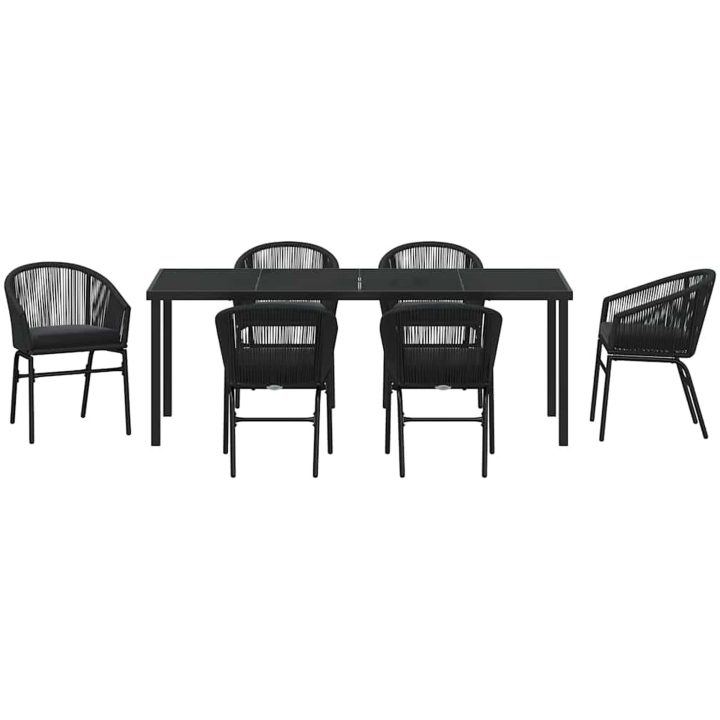 7-delars Trädgårds Middagsset - Svart Poly Rattan vidaXL 200 x 80 x 73 cm – bild 6