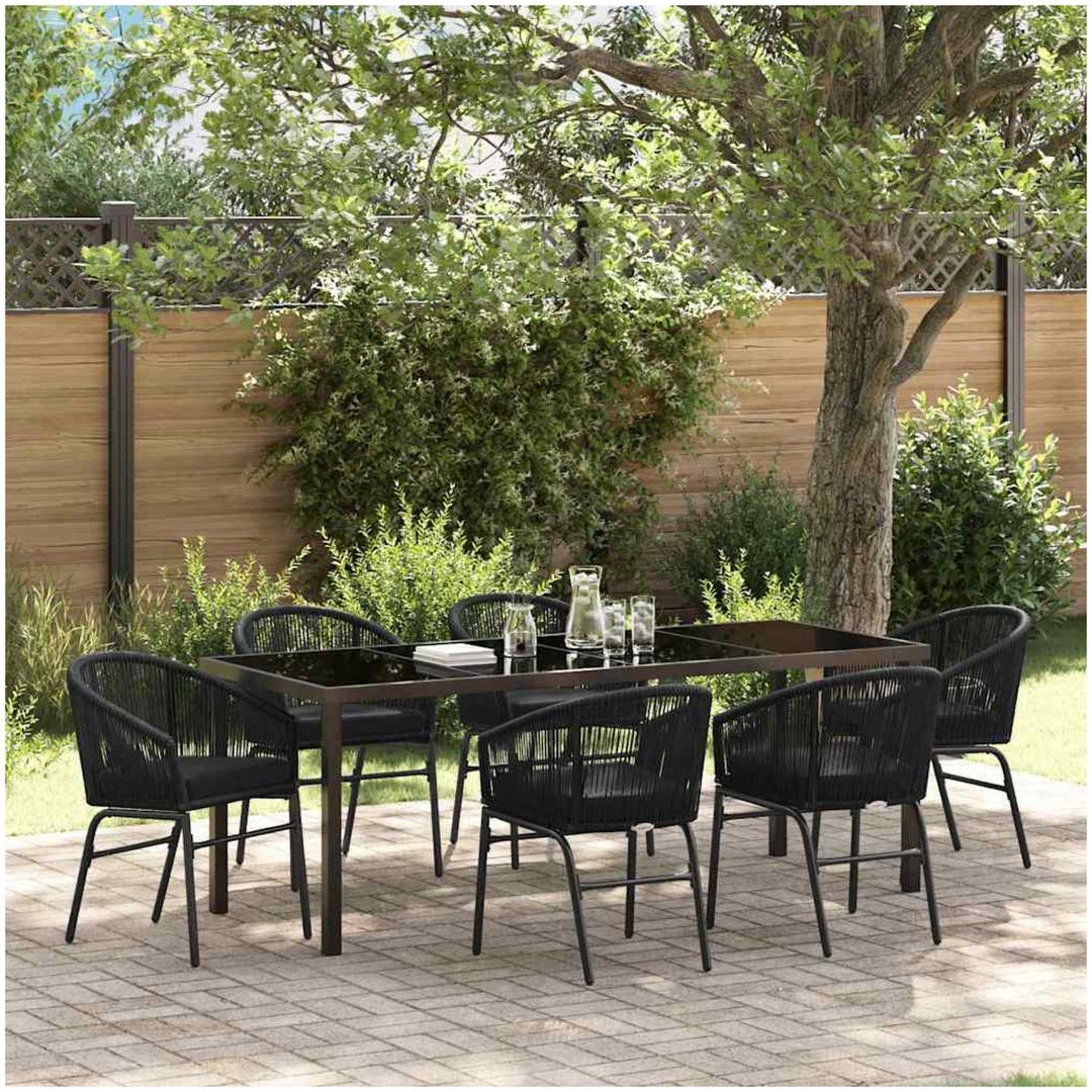 7-delars Trädgårds Middagsset - Svart Poly Rattan vidaXL 200 x 80 x 73 cm