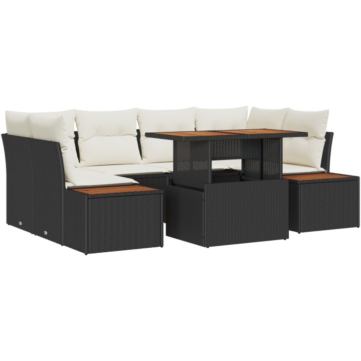 7-delars trädgårds-set med kuddar i svart poly-rattan vidaXL 100 x 55 x 73 cm – bild 2