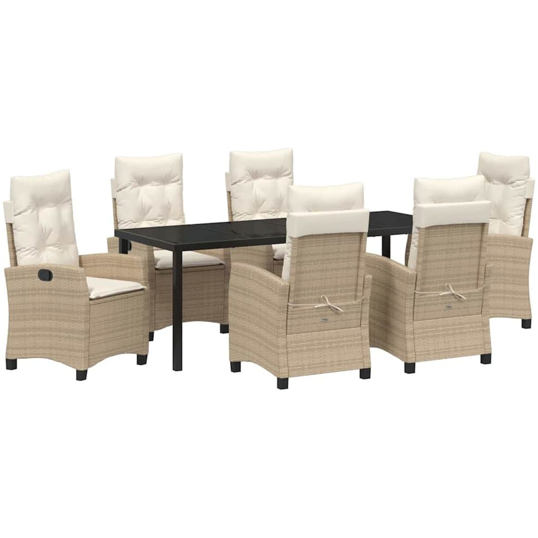 7 Delars Trädgårdsbord Set med Kuddar - Beige Poly Rattan vidaXL 200 x 80 x 73 cm – bild 2