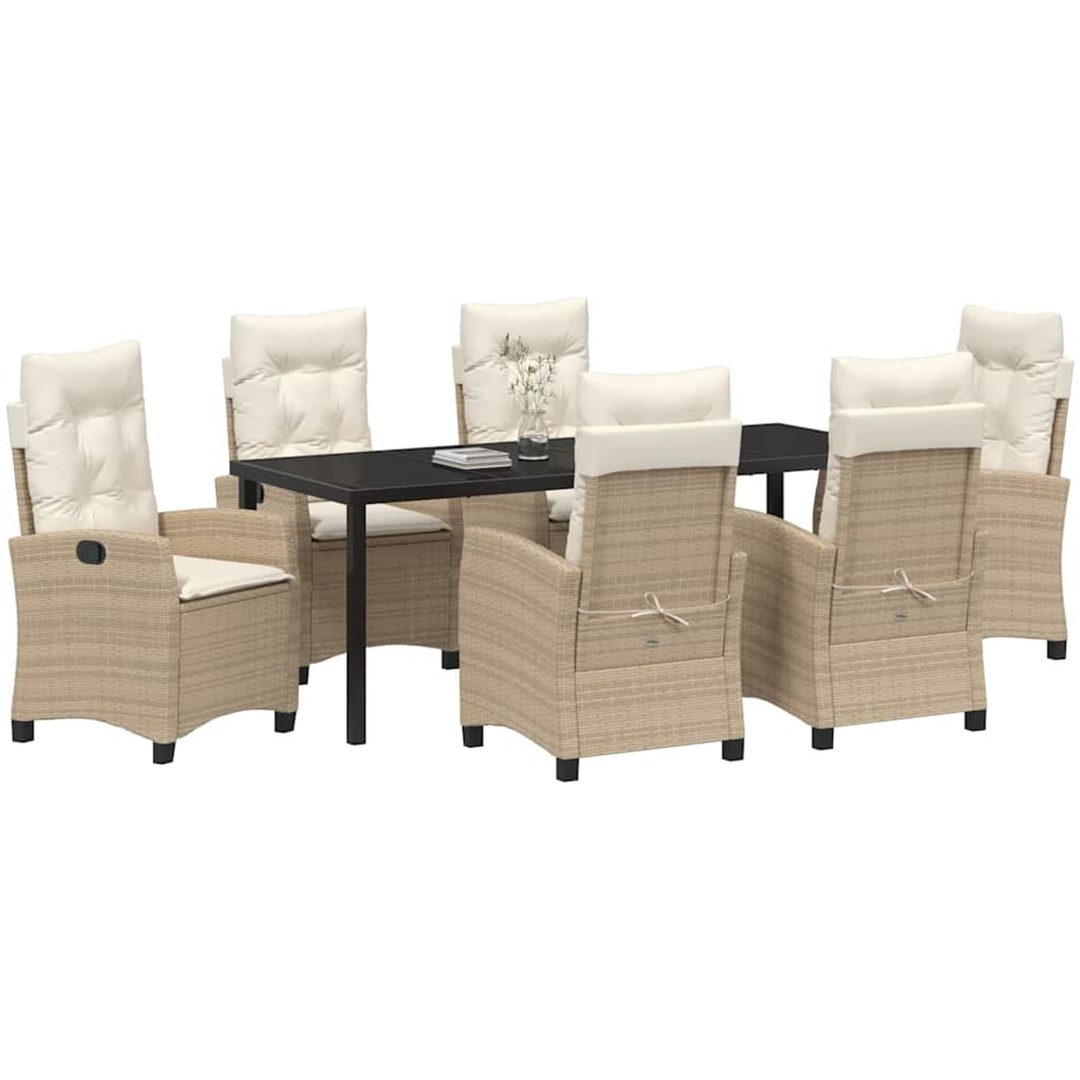 7 Delars Trädgårdsbord Set med Kuddar - Beige Poly Rattan vidaXL 200 x 80 x 73 cm – bild 3
