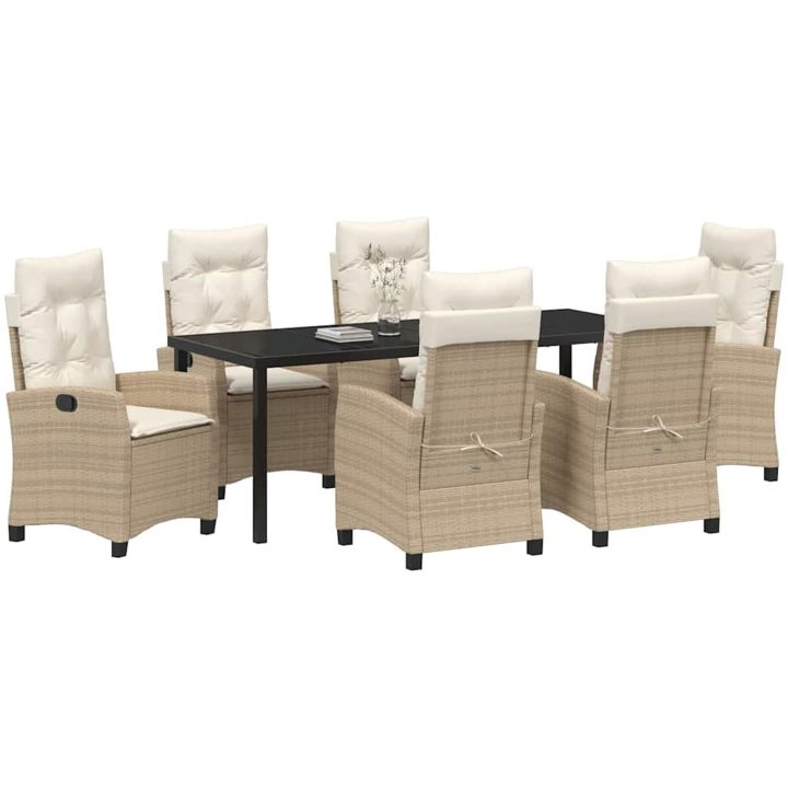 7 Delars Trädgårdsbord Set med Kuddar - Beige Poly Rattan vidaXL 200 x 80 x 73 cm – bild 3