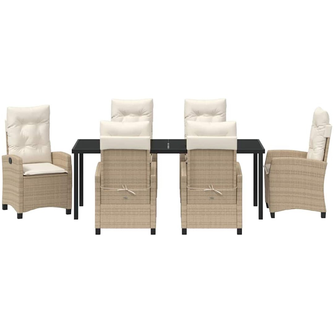 7 Delars Trädgårdsbord Set med Kuddar - Beige Poly Rattan vidaXL 200 x 80 x 73 cm – bild 6