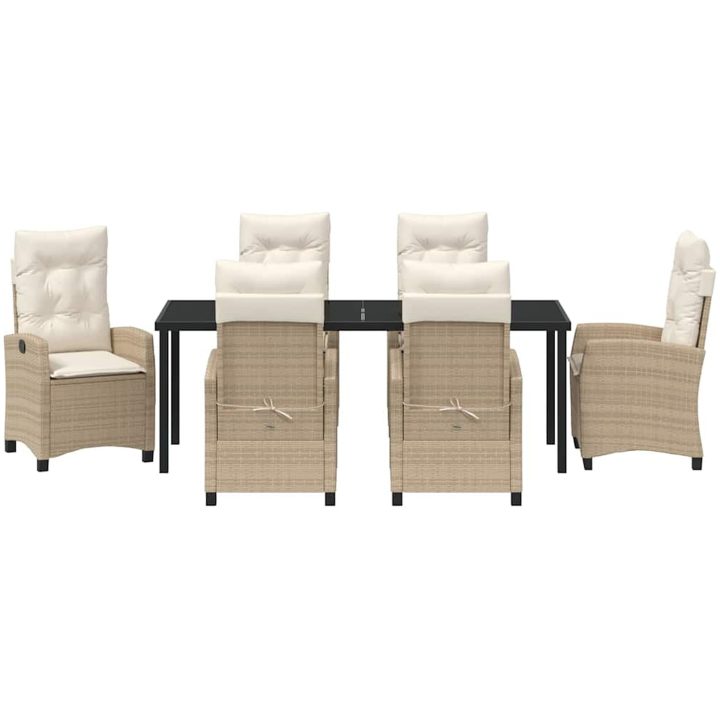 7 Delars Trädgårdsbord Set med Kuddar - Beige Poly Rattan vidaXL 200 x 80 x 73 cm – bild 6