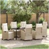 7 Delars Trädgårdsbord Set med Kuddar - Beige Poly Rattan vidaXL 200 x 80 x 73 cm – miniatyr 1