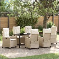 7 Delars Trädgårdsbord Set med Kuddar - Beige Poly Rattan vidaXL