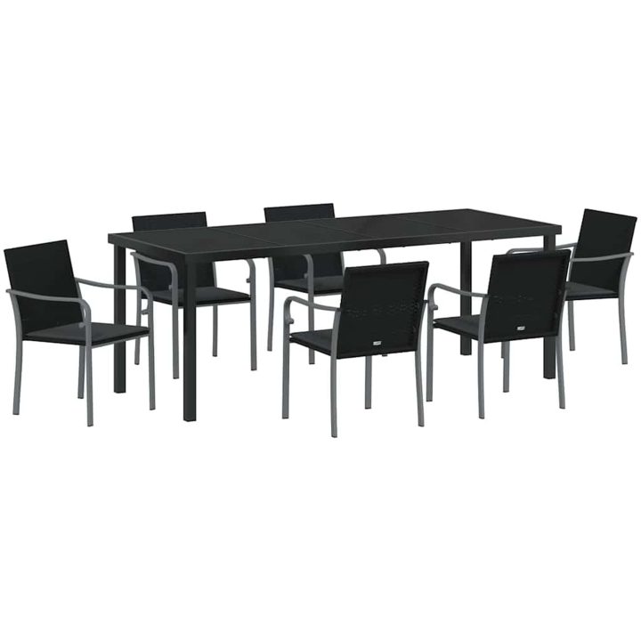 7-delars trädgårdsbordset med kuddar, svart poly-rattan vidaXL 56 x 59 x 84 cm – bild 2
