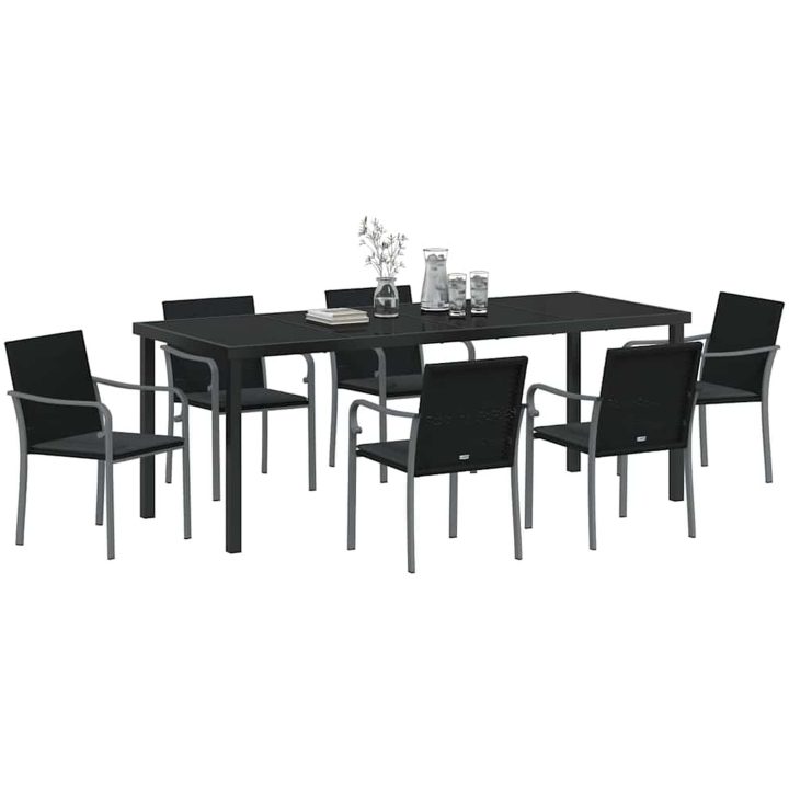 7-delars trädgårdsbordset med kuddar, svart poly-rattan vidaXL 56 x 59 x 84 cm – bild 3