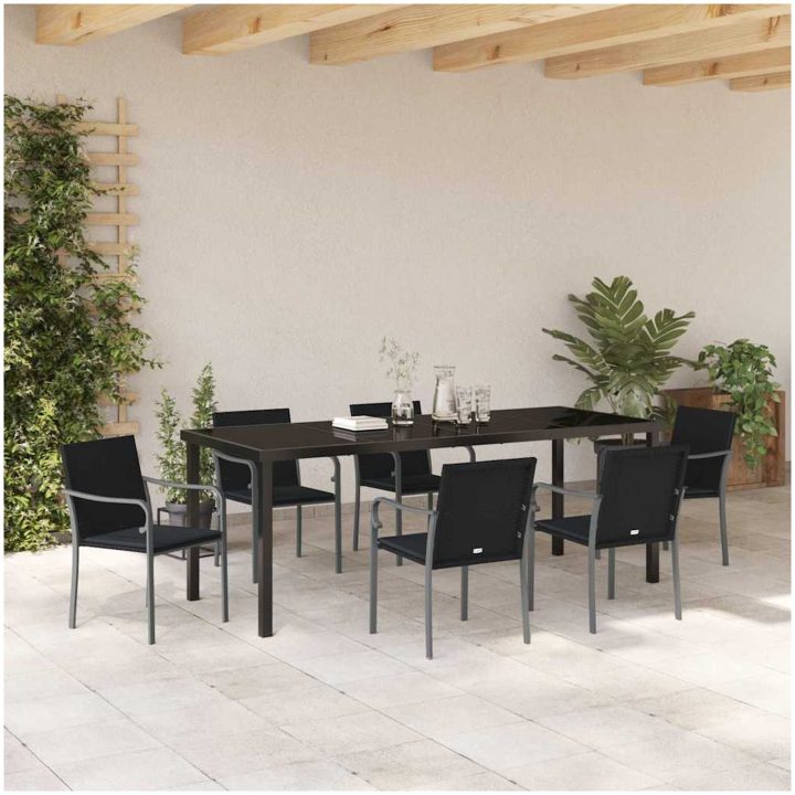7-delars trädgårdsbordset med kuddar, svart poly-rattan vidaXL 56 x 59 x 84 cm – bild 4