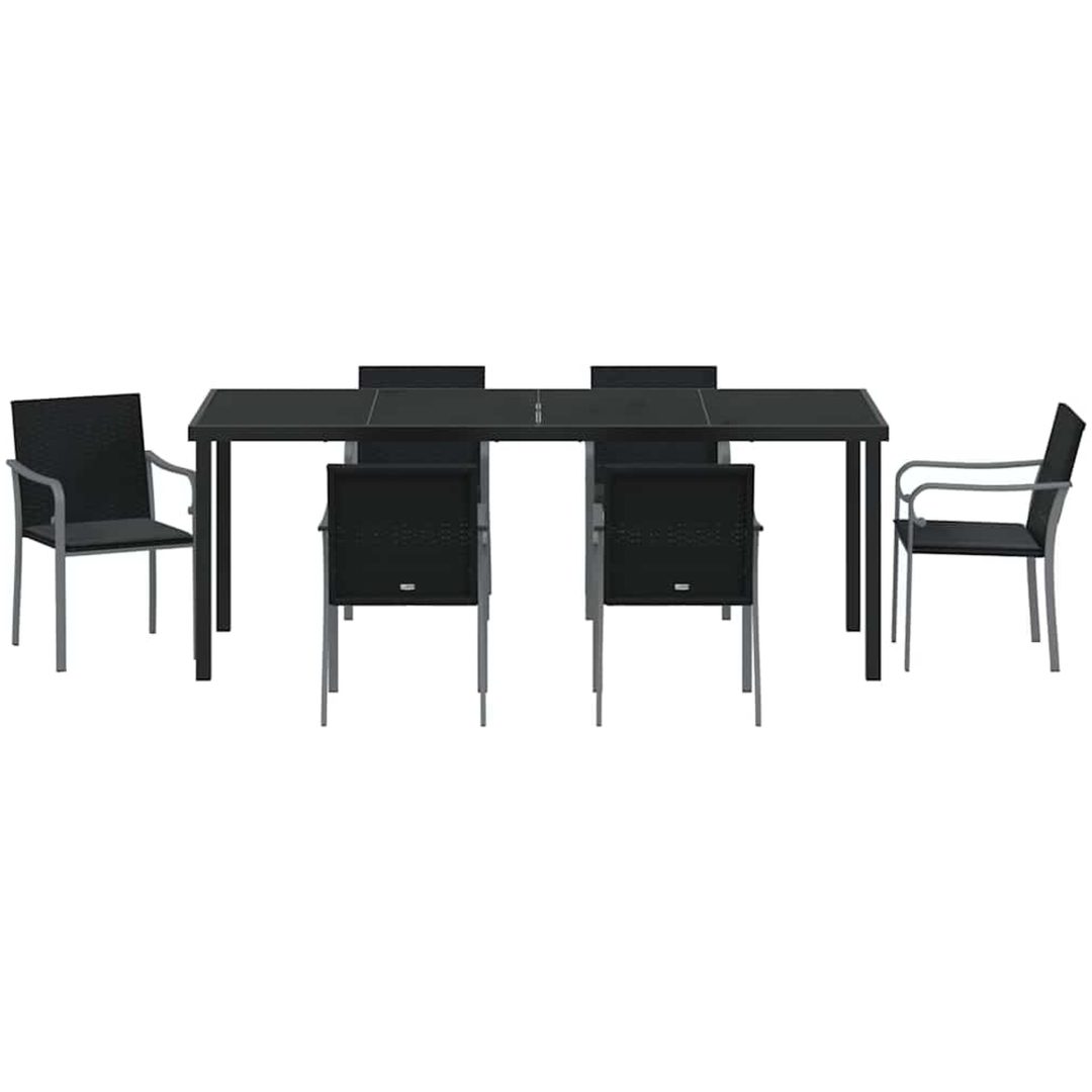 7-delars trädgårdsbordset med kuddar, svart poly-rattan vidaXL 56 x 59 x 84 cm – bild 7