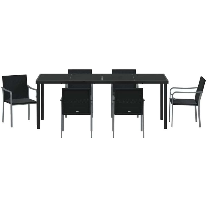 7-delars trädgårdsbordset med kuddar, svart poly-rattan vidaXL 56 x 59 x 84 cm – bild 7