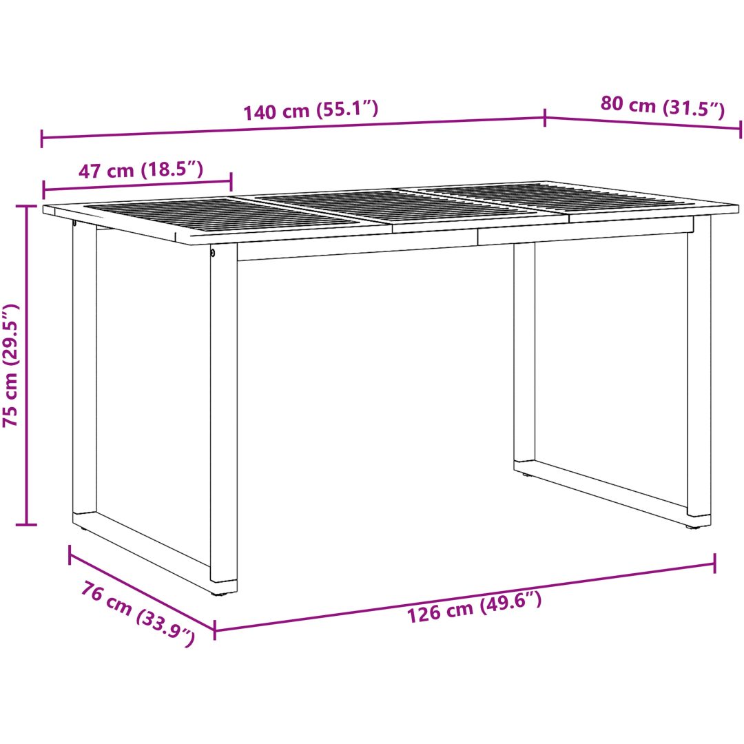 7-delars Trädgårdsdining Set Grå Stål och Massivt Akacieträ vidaXL 140 x 80 x 75 cm – bild 11