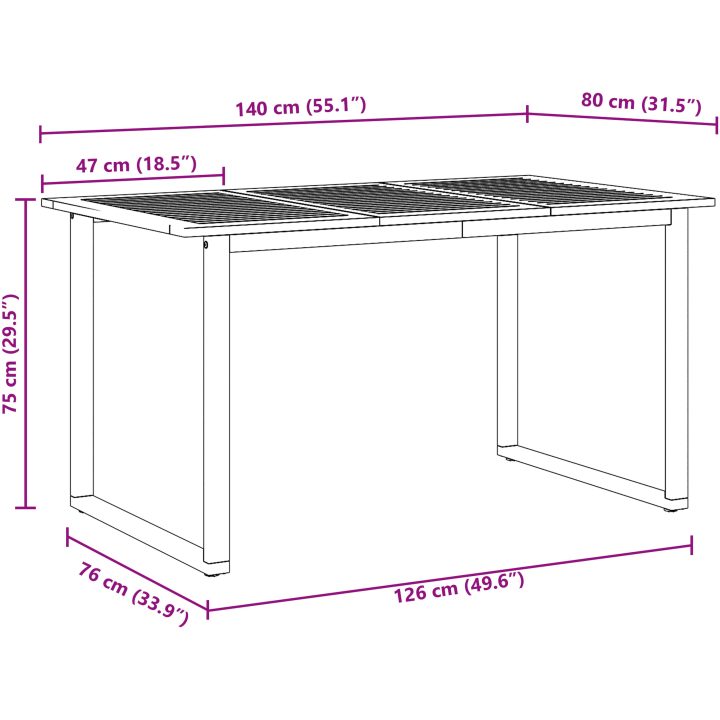 7-delars Trädgårdsdining Set Grå Stål och Massivt Akacieträ vidaXL 140 x 80 x 75 cm – bild 11