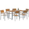 7-delars Trädgårdsdining Set Grå Stål och Massivt Akacieträ vidaXL 140 x 80 x 75 cm – miniatyr 3