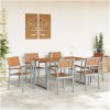 7-delars Trädgårdsdining Set Grå Stål och Massivt Akacieträ vidaXL 140 x 80 x 75 cm – miniatyr 4