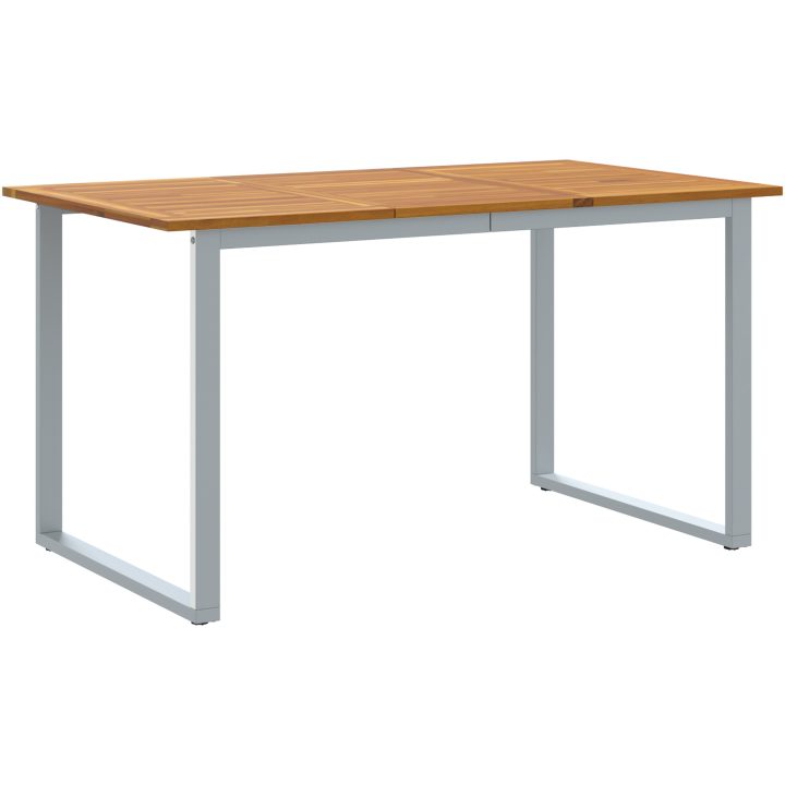 7-delars Trädgårdsdining Set Grå Stål och Massivt Akacieträ vidaXL 140 x 80 x 75 cm – bild 5