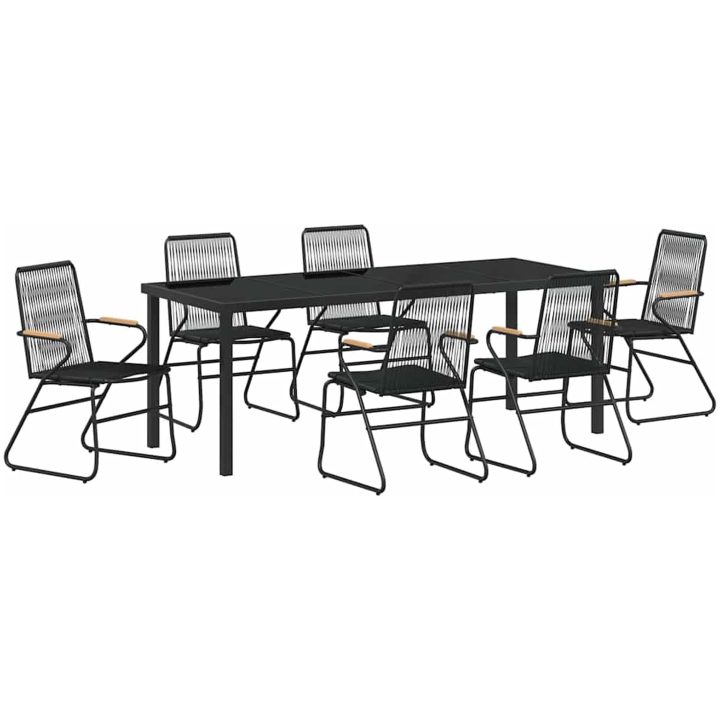 7-delars trädgårdsdining set i svart PVC rattan. vidaXL 200 x 80 x 73 cm – bild 2