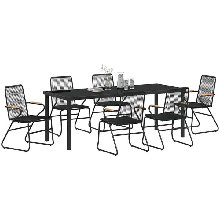 7-delars trädgårdsdining set i svart PVC rattan. vidaXL 200 x 80 x 73 cm – bild 3