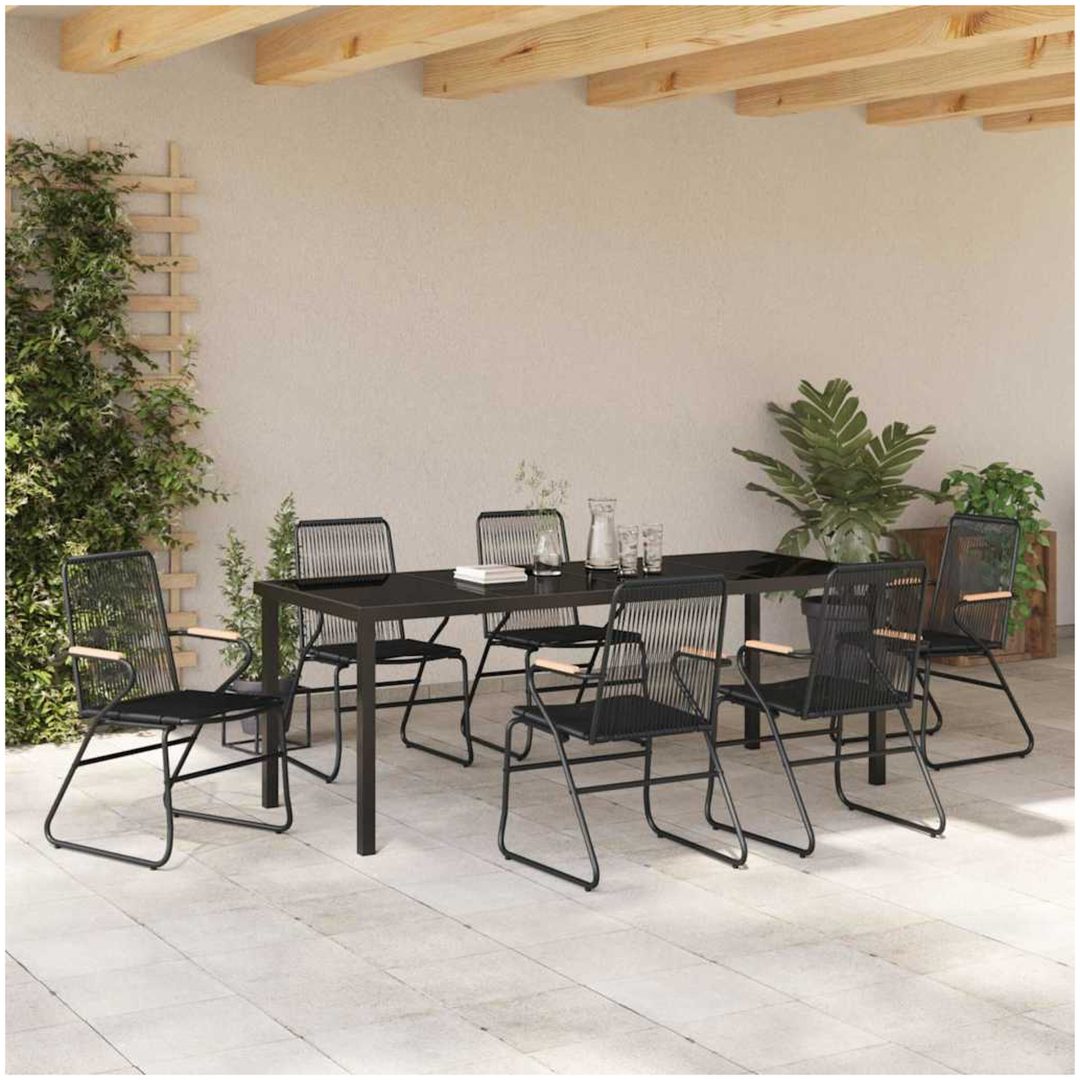 7-delars trädgårdsdining set i svart PVC rattan. vidaXL 200 x 80 x 73 cm – bild 4