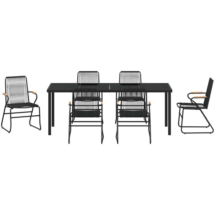 7-delars trädgårdsdining set i svart PVC rattan. vidaXL 200 x 80 x 73 cm – bild 7