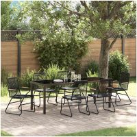 7-delars trädgårdsdining set i svart PVC rattan. vidaXL