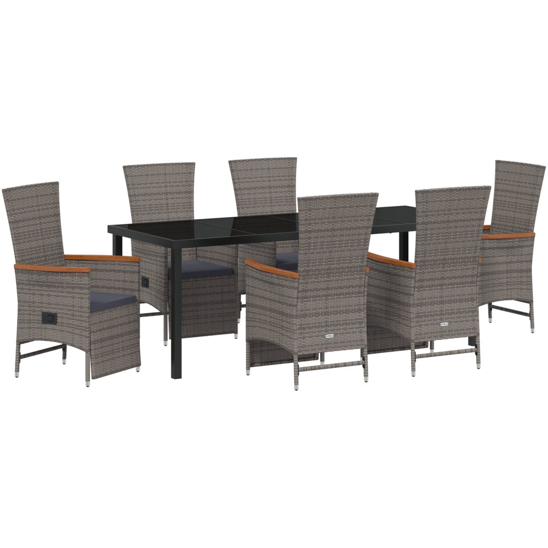 7-delars trädgårdsdining-set med kuddar, grå poly rattan. vidaXL 200 x 80 x 73 cm – bild 2