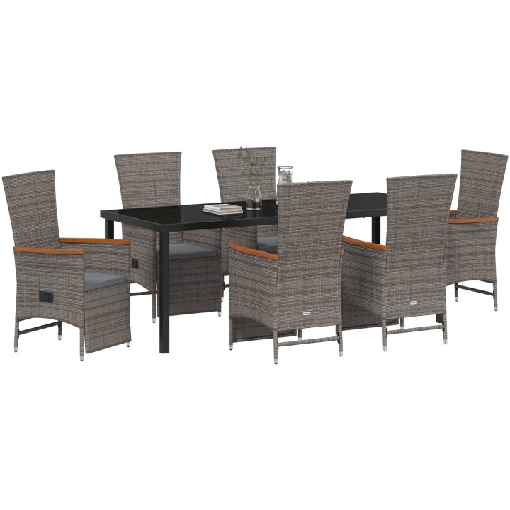 7-delars trädgårdsdining-set med kuddar, grå poly rattan. vidaXL 200 x 80 x 73 cm – bild 3