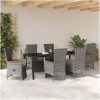 7-delars trädgårdsdining-set med kuddar, grå poly rattan. vidaXL 200 x 80 x 73 cm – miniatyr 4