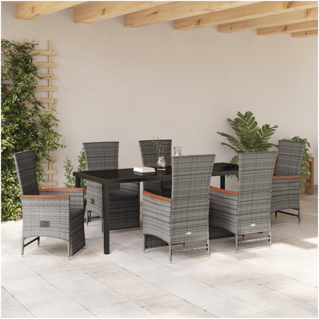 7-delars trädgårdsdining-set med kuddar, grå poly rattan. vidaXL 200 x 80 x 73 cm – bild 4