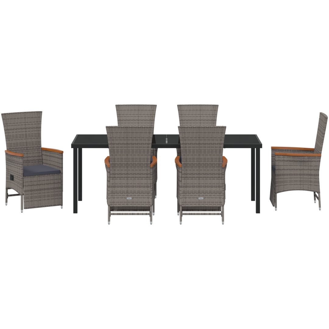 7-delars trädgårdsdining-set med kuddar, grå poly rattan. vidaXL 200 x 80 x 73 cm – bild 7